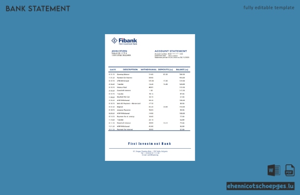 Bulgaria Fibank First Investment Bank – Beispiel eines Kontoauszugs (Vorschau)
